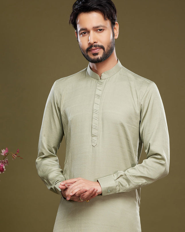 Pista Green Art Silk Mens Kurta Pajama Set