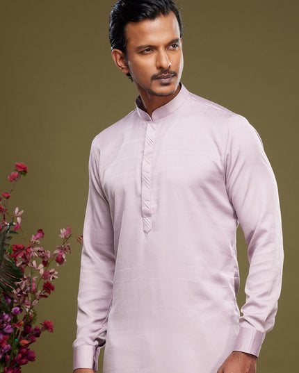 Light Pink Art Silk Mens Kurta Pajama Set