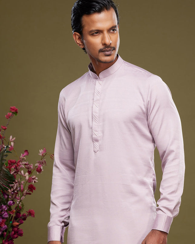 Light Pink Art Silk Mens Kurta Pajama Set