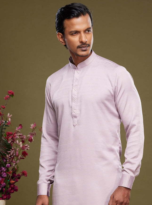 Light Pink Art Silk Mens Kurta Pajama Set