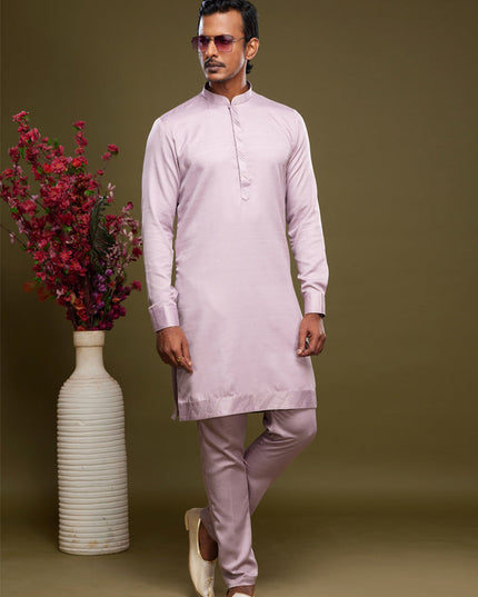 Light Pink Art Silk Mens Kurta Pajama Set