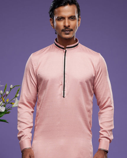 Peach Art Silk Mens Kurta Pajama Set