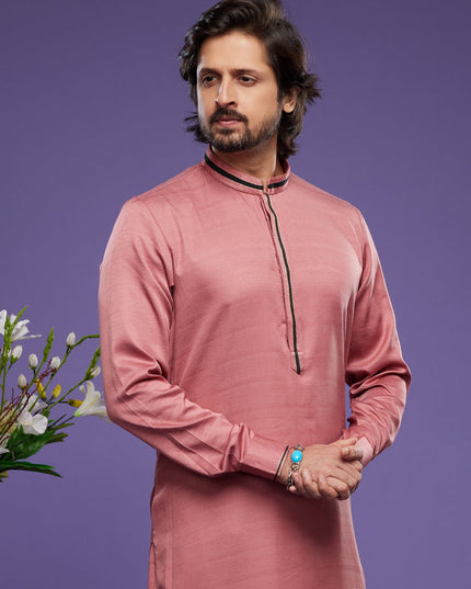 Peach Art Silk Mens Kurta Pajama Set