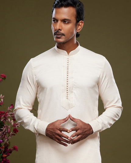 Off White Art Silk Mens Kurta Pajama Set