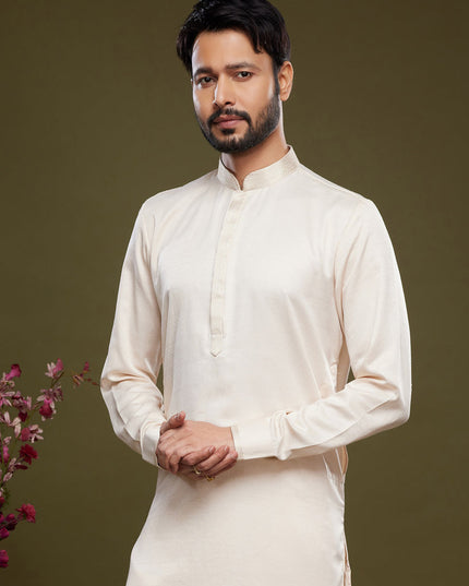 Off White Art Silk Mens Kurta Pajama Set