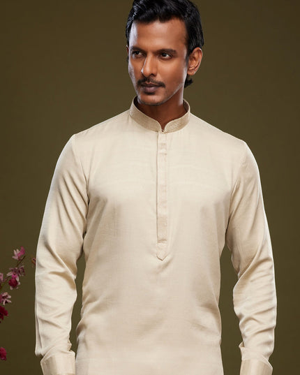 Beige Art Silk Mens Kurta Pajama Set