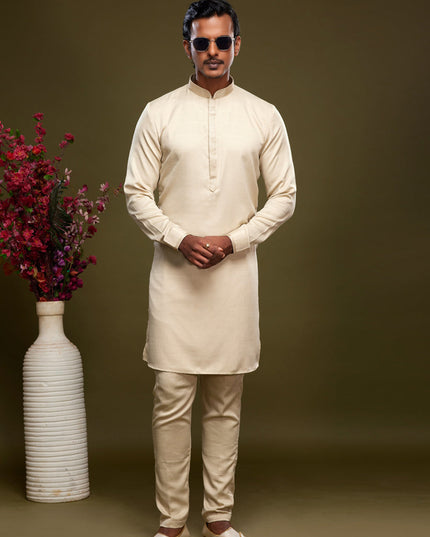 Beige Art Silk Mens Kurta Pajama Set