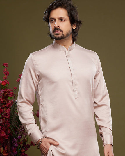Cream Art Silk Mens Kurta Pajama Set