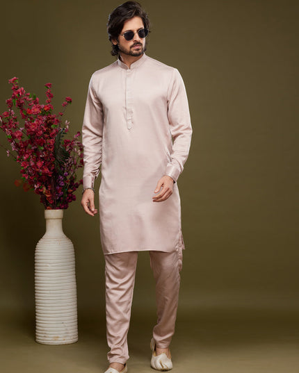 Cream Art Silk Mens Kurta Pajama Set