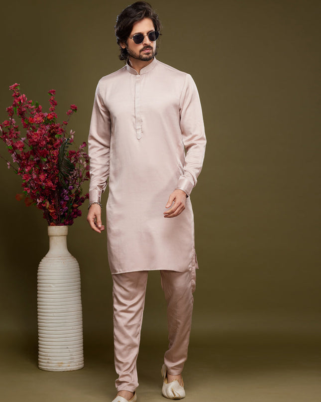Cream Art Silk Mens Kurta Pajama Set