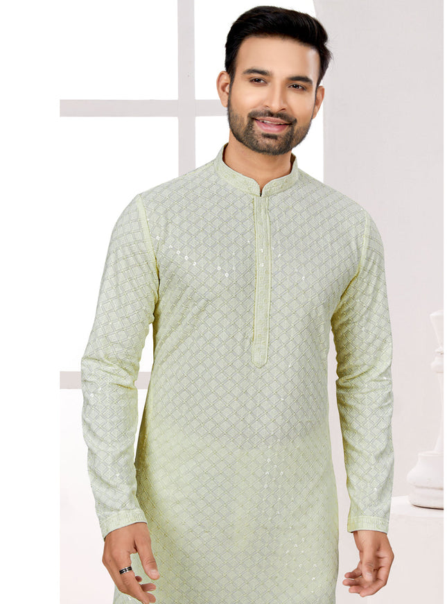 Cream Lukhnowi Kurta Pyjama Set