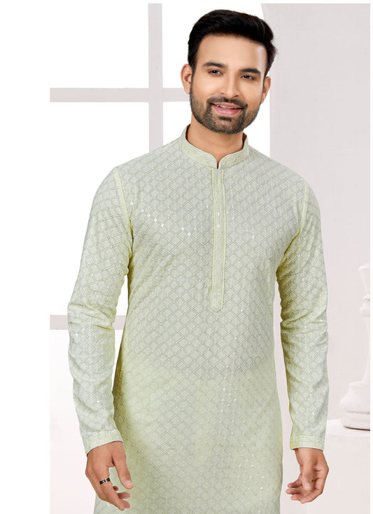 Cream Lukhnowi Kurta Pyjama Set