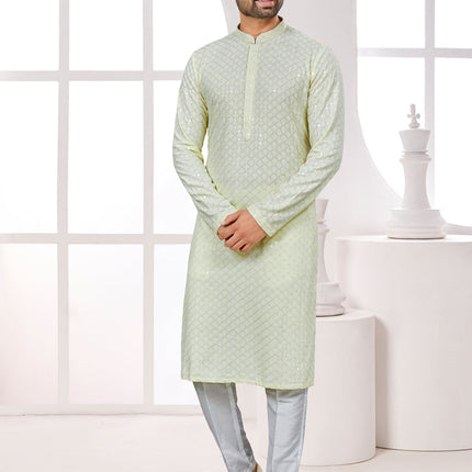 Cream Lukhnowi Kurta Pyjama Set
