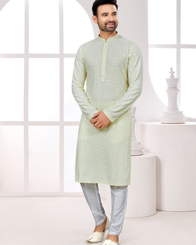 Cream Lukhnowi Kurta Pyjama Set