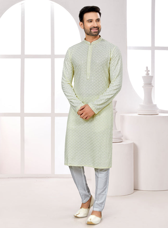 Cream Lukhnowi Kurta Pyjama Set