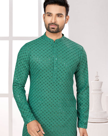 Rama Green Lukhnowi Kurta Pyjama Set