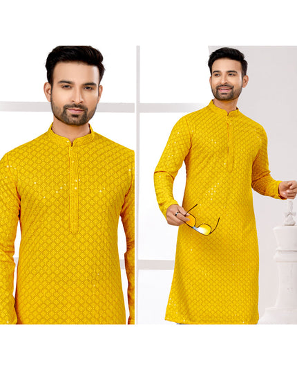 Golden Yellow Lukhnowi Kurta Pyjama Set