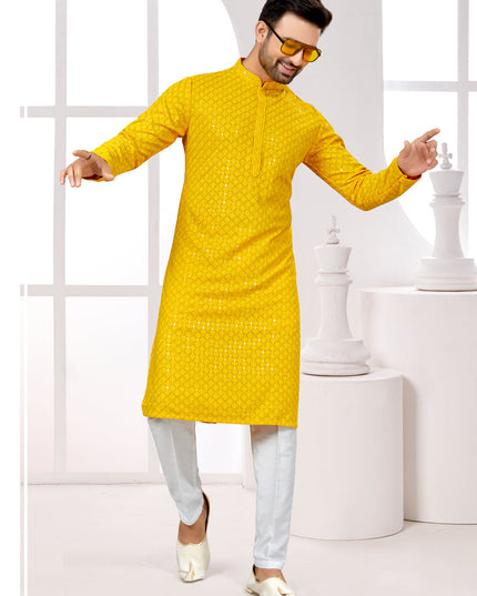 Golden Yellow Lukhnowi Kurta Pyjama Set