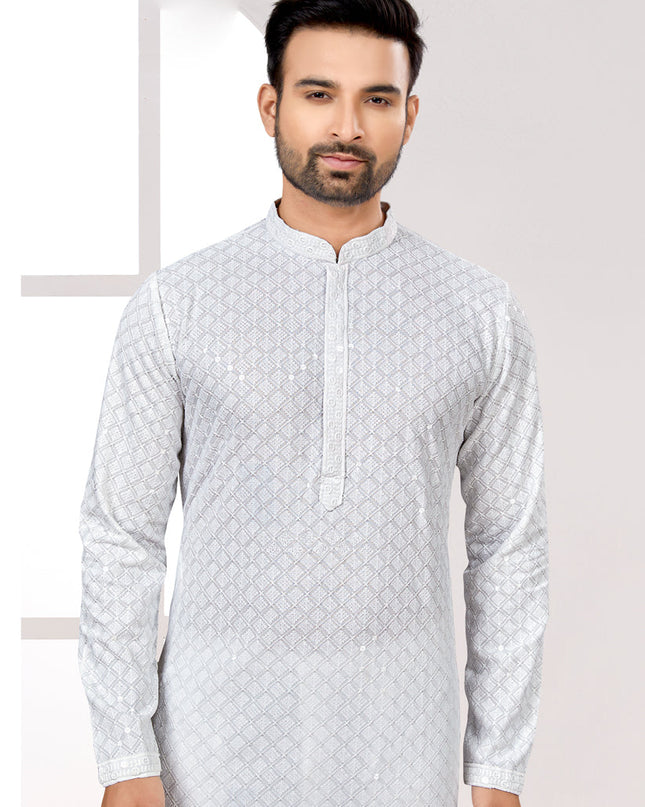 White Lukhnowi Kurta Pyjama Set
