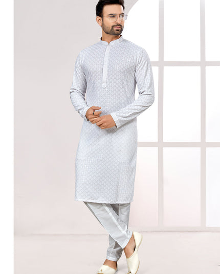White Lukhnowi Kurta Pyjama Set