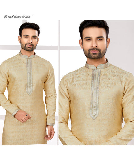 Beige Zari Jacquard Kurta Pyjama Set