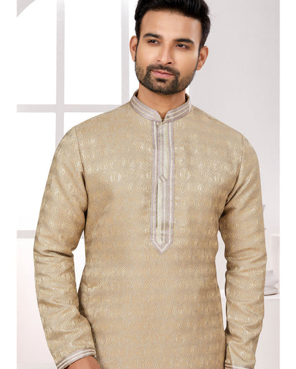 Beige Zari Jacquard Kurta Pyjama Set