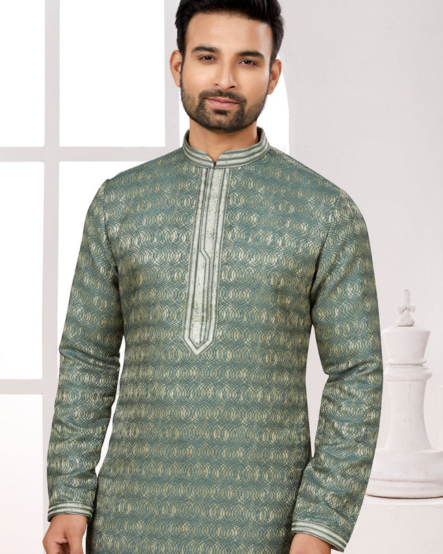 Duaty Green Zari Jacquard Kurta Pyjama Set