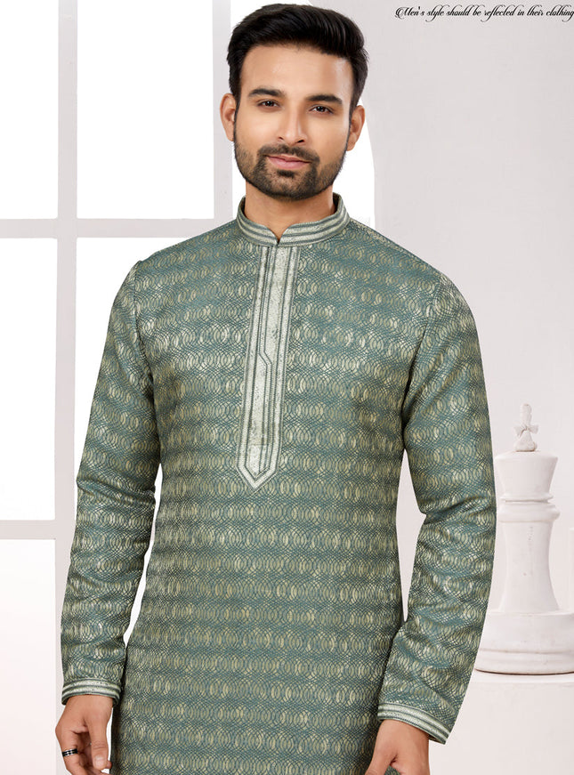 Duaty Green Zari Jacquard Kurta Pyjama Set