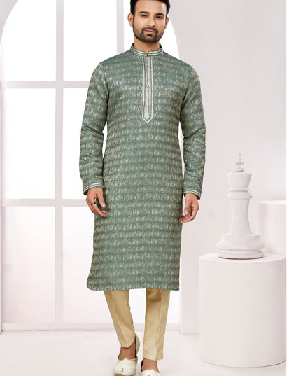 Duaty Green Zari Jacquard Kurta Pyjama Set