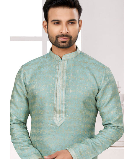 Sea Green Zari Jacquard Kurta Pyjama Set