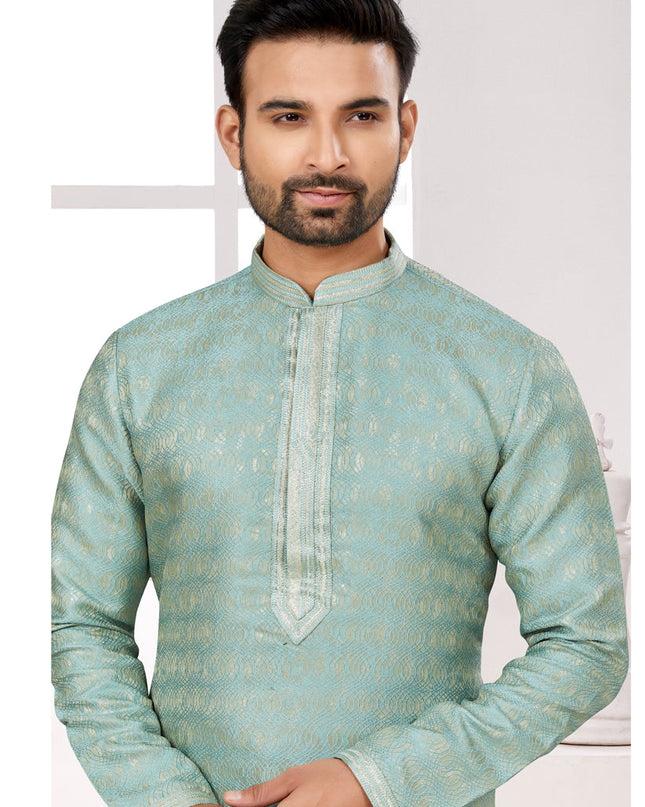 Sea Green Zari Jacquard Kurta Pyjama Set