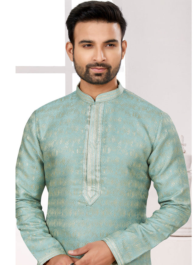 Sea Green Zari Jacquard Kurta Pyjama Set