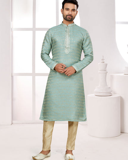 Sea Green Zari Jacquard Kurta Pyjama Set