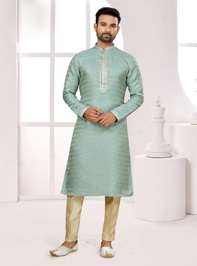 Sea Green Zari Jacquard Kurta Pyjama Set