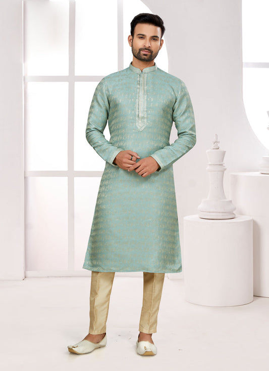 Sea Green Zari Jacquard Kurta Pyjama Set