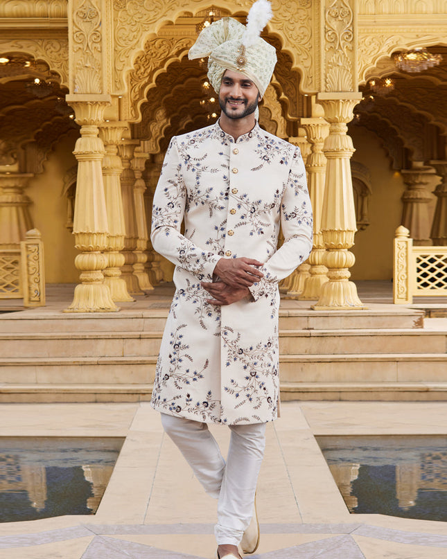 Cream Wedding Wear Sherwani