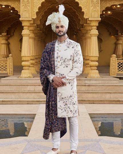 Cream Wedding Wear Sherwani