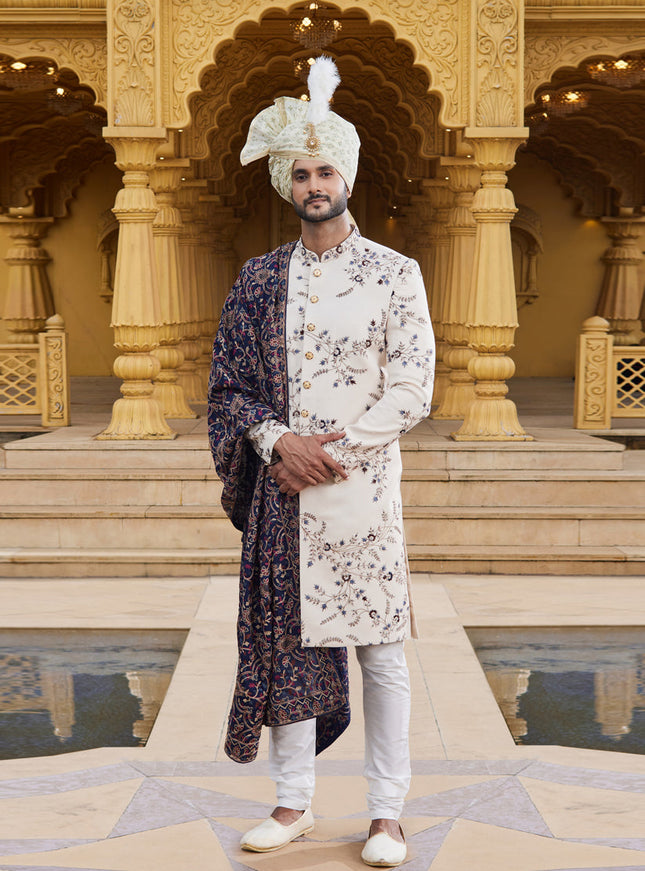 Cream Wedding Wear Sherwani