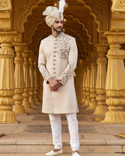 Cream Wedding Wear Sherwani