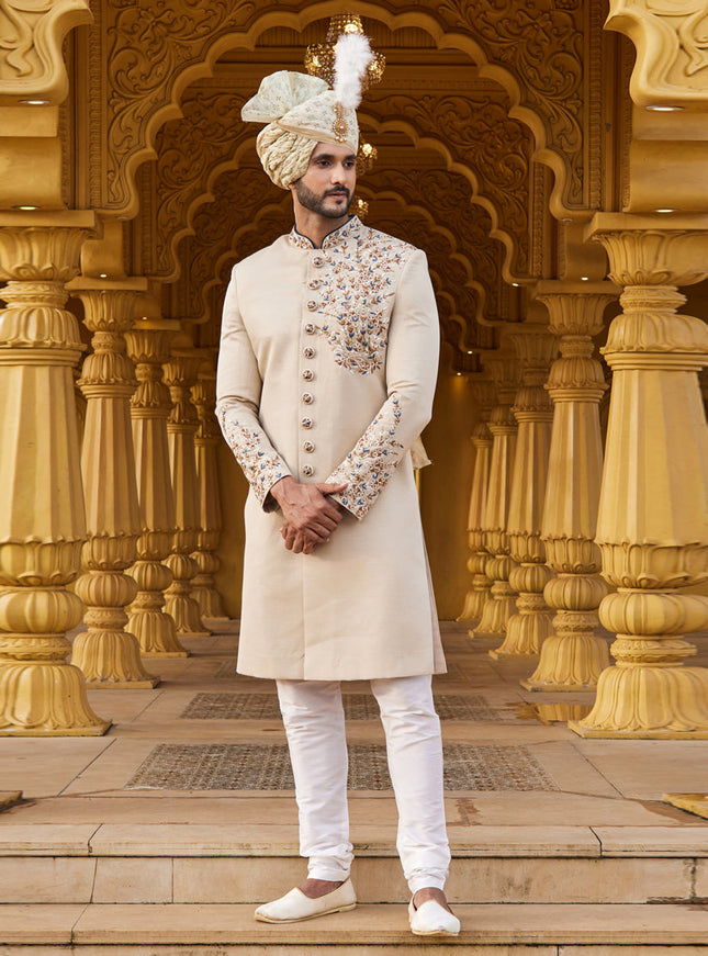 Cream Wedding Wear Sherwani