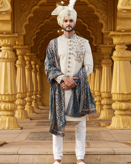 Cream Wedding Wear Sherwani