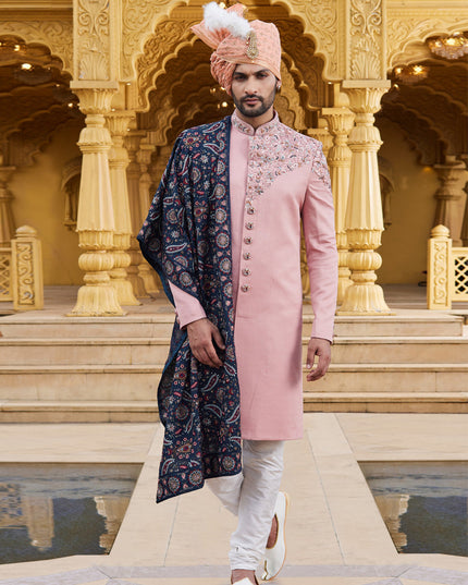 Pink Wedding Wear Sherwani