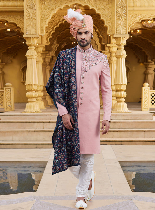 Pink Wedding Wear Sherwani