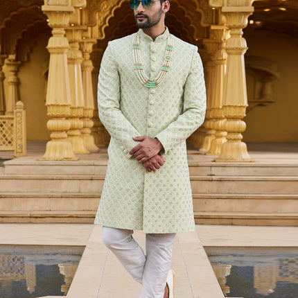 Pista Green Wedding Wear Sherwani