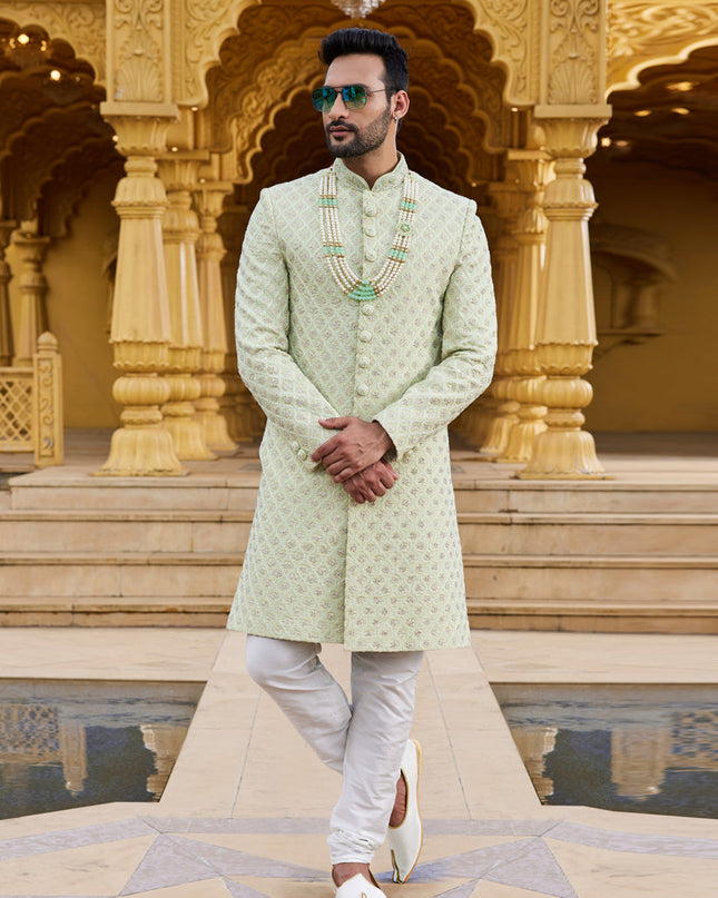 Pista Green Wedding Wear Sherwani
