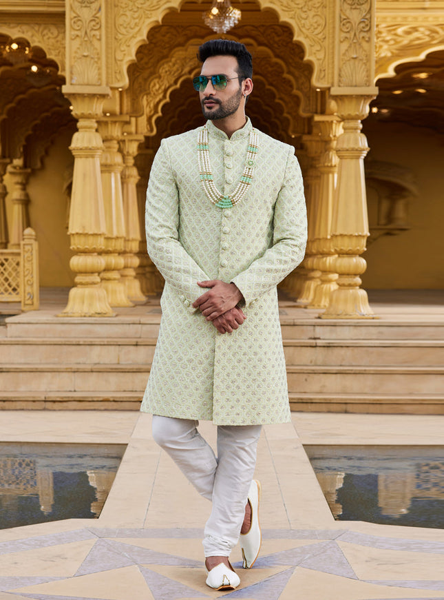 Pista Green Wedding Wear Sherwani