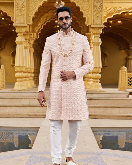 Peach Wedding Wear Sherwani