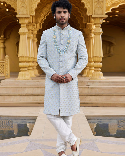 Grey Wedding Wear Sherwani