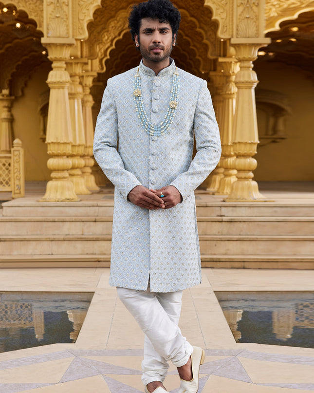Grey Wedding Wear Sherwani