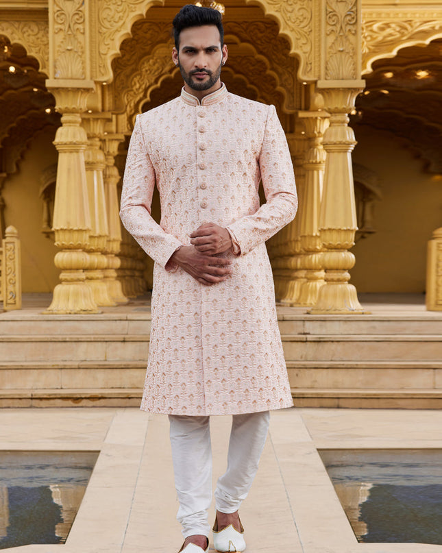 Peach Wedding Wear Sherwani